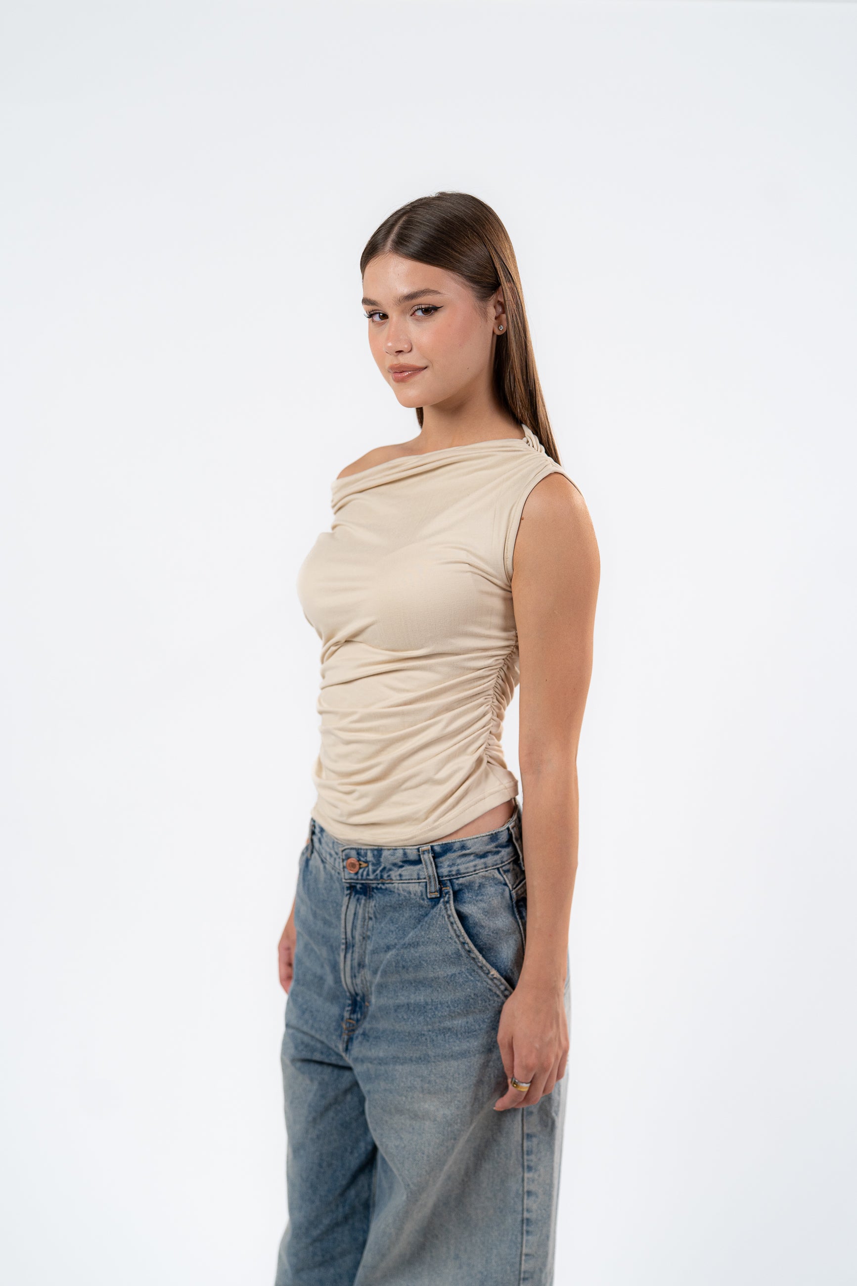 ONE SHOULDER RUSHED ASYMMETRICAL TOP