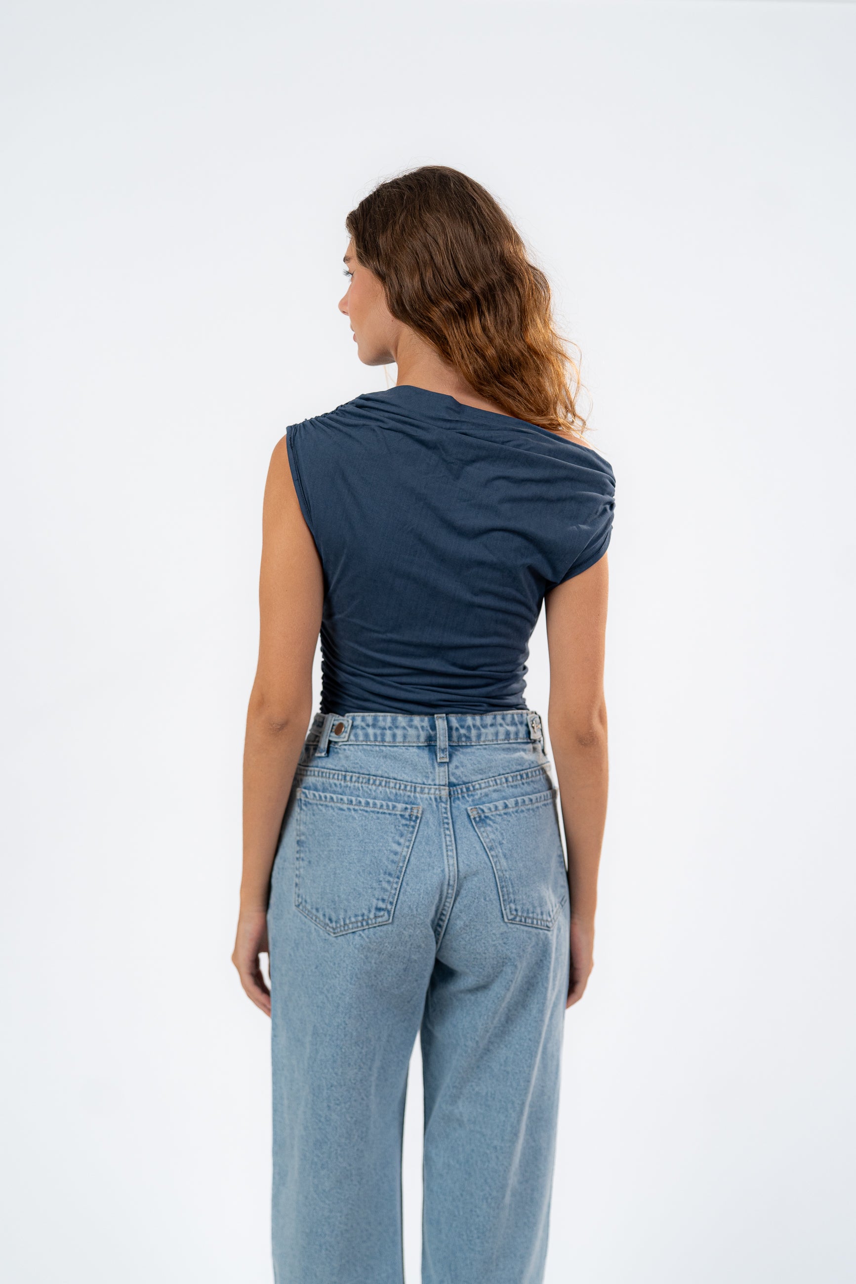 ONE SHOULDER RUSHED ASYMMETRICAL TOP