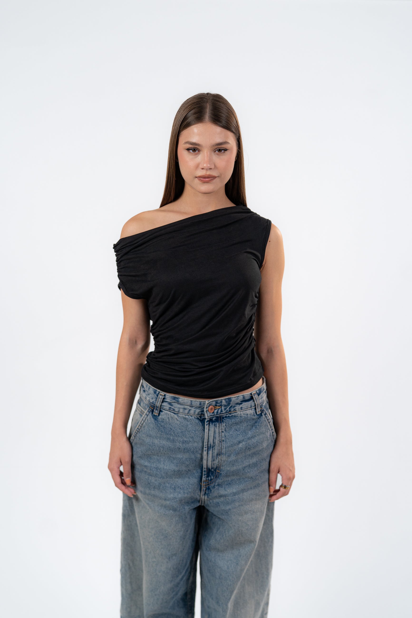 ONE SHOULDER RUSHED ASYMMETRICAL TOP