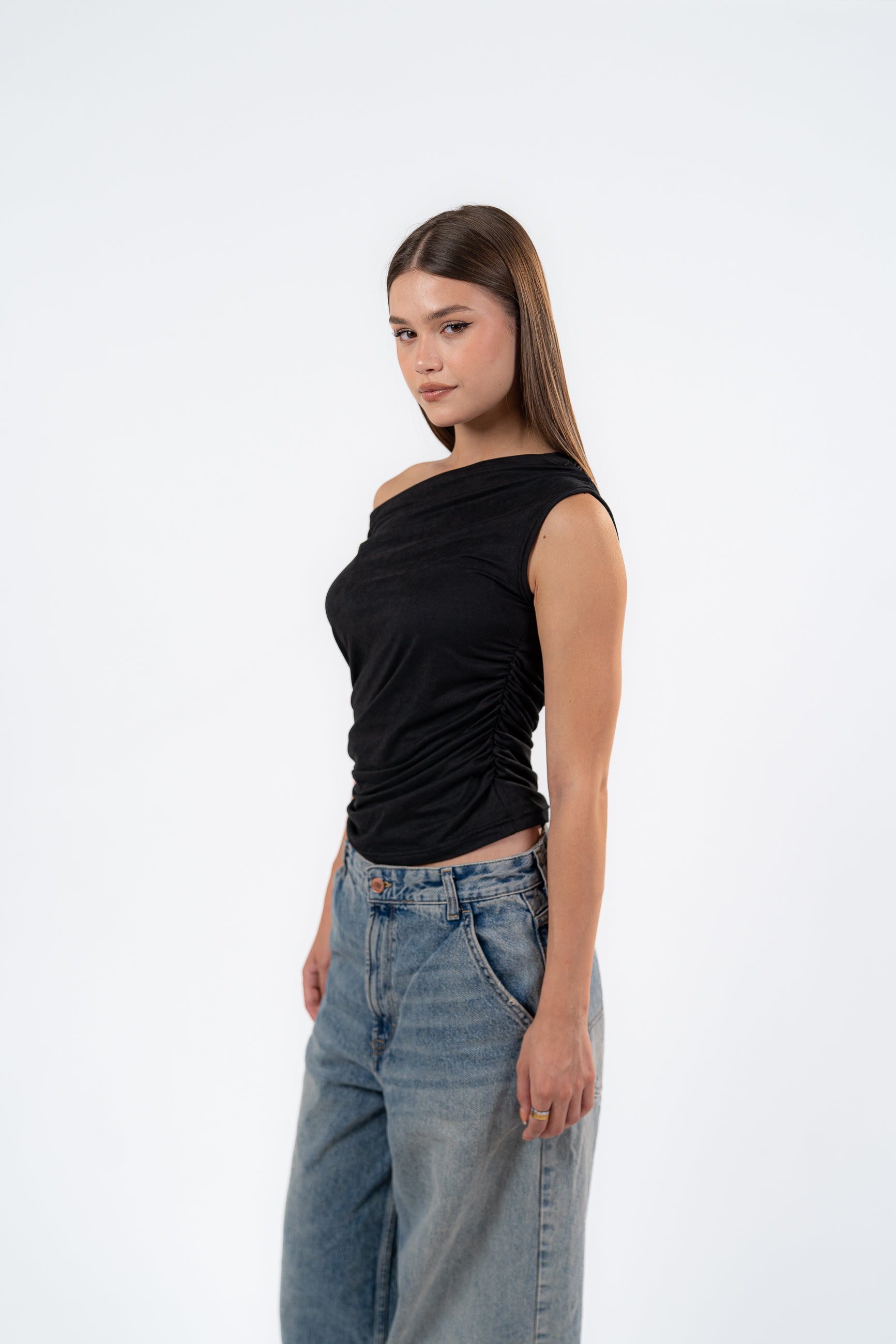 ONE SHOULDER RUSHED ASYMMETRICAL TOP