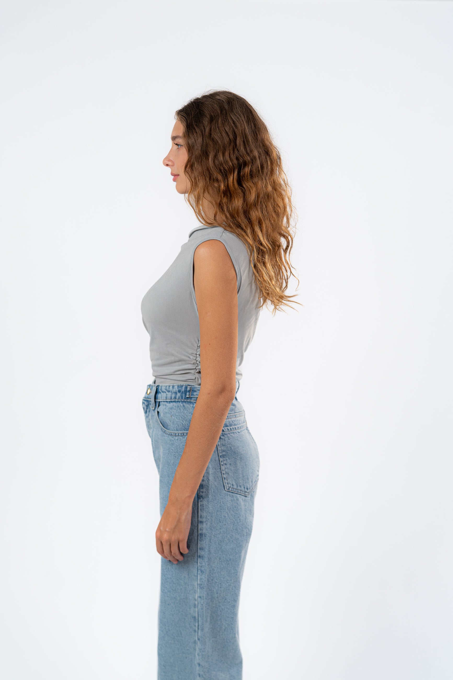 ONE SHOULDER RUSHED ASYMMETRICAL TOP