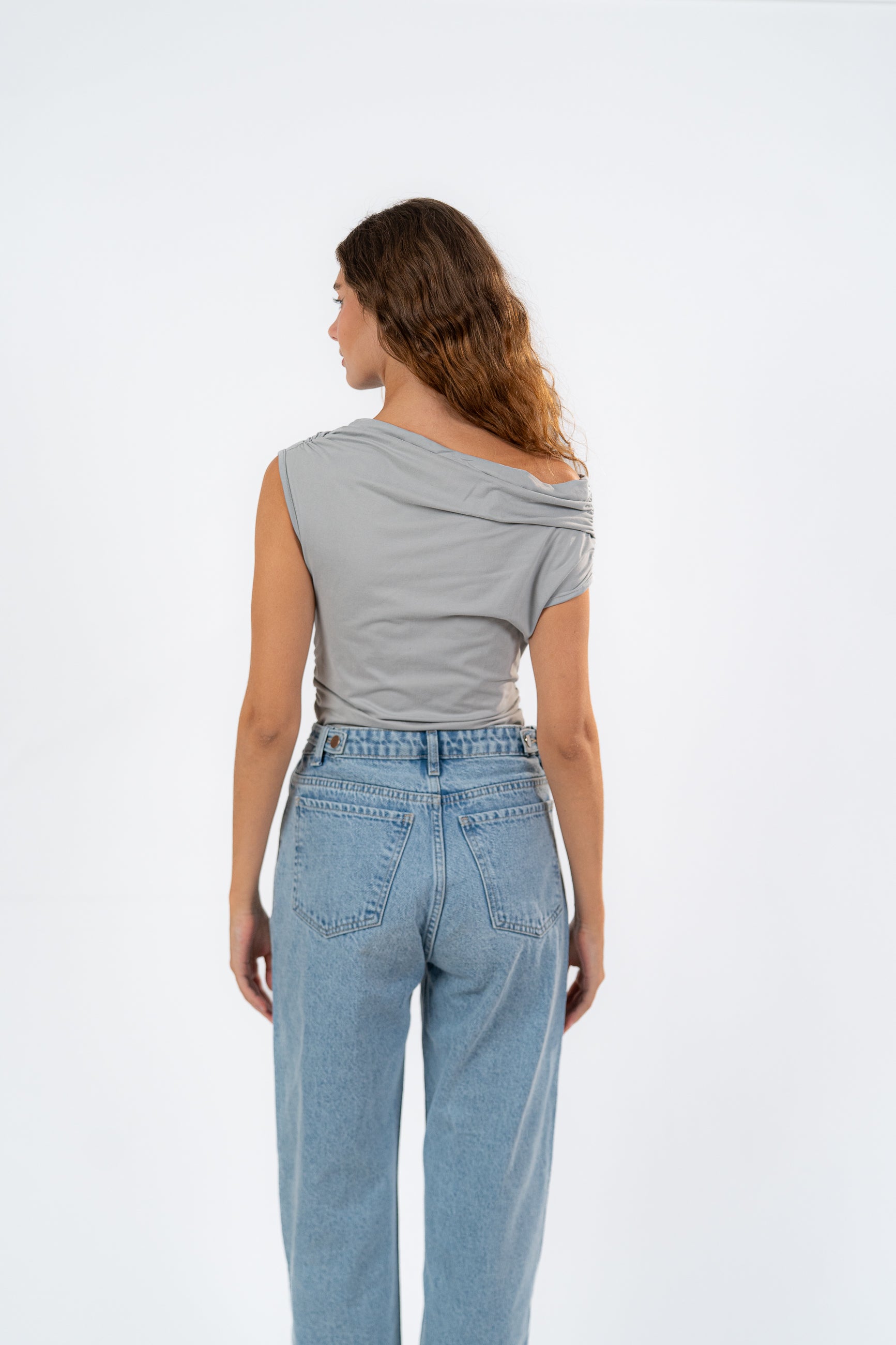 ONE SHOULDER RUSHED ASYMMETRICAL TOP