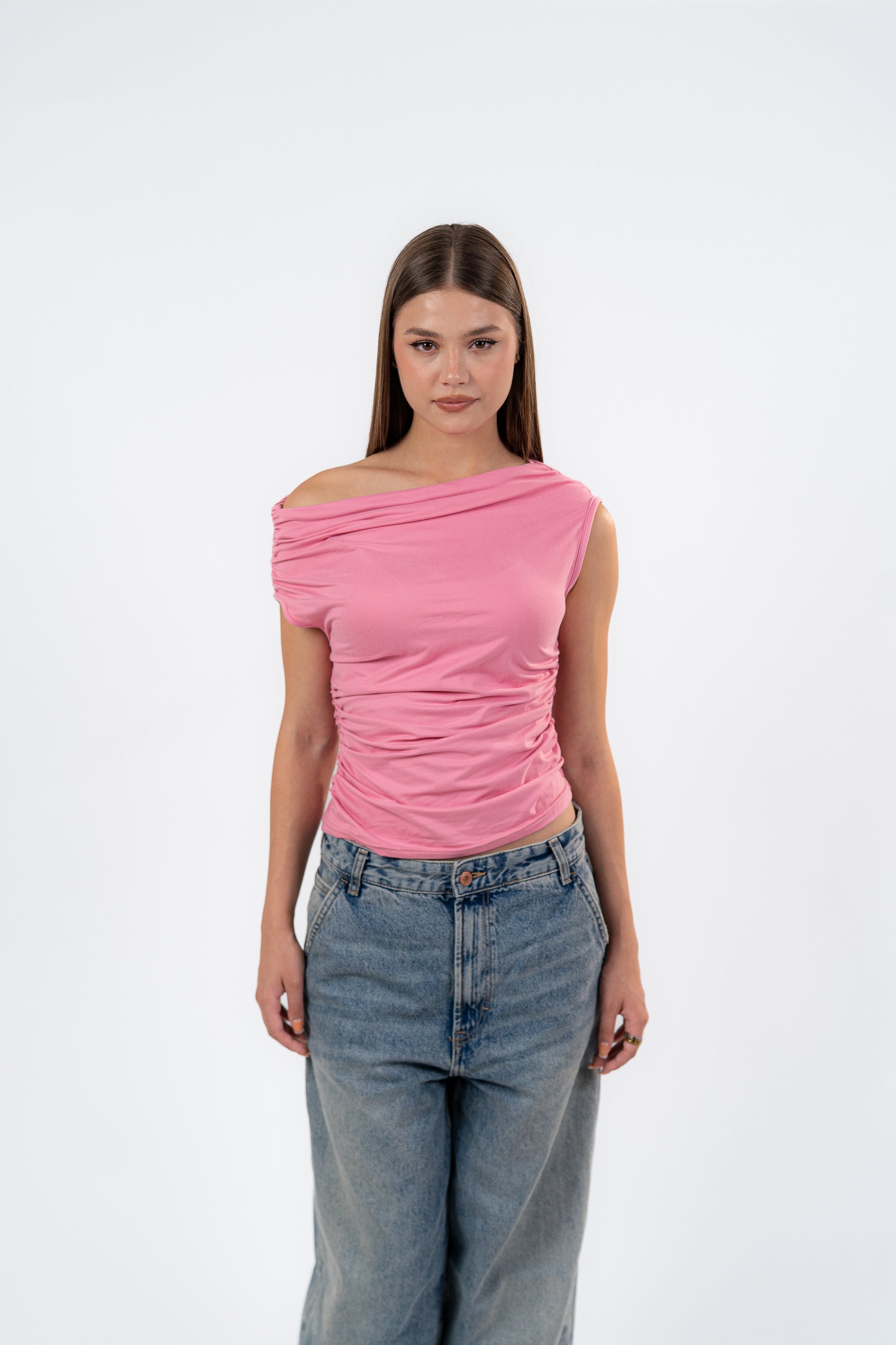 ONE SHOULDER RUSHED ASYMMETRICAL TOP