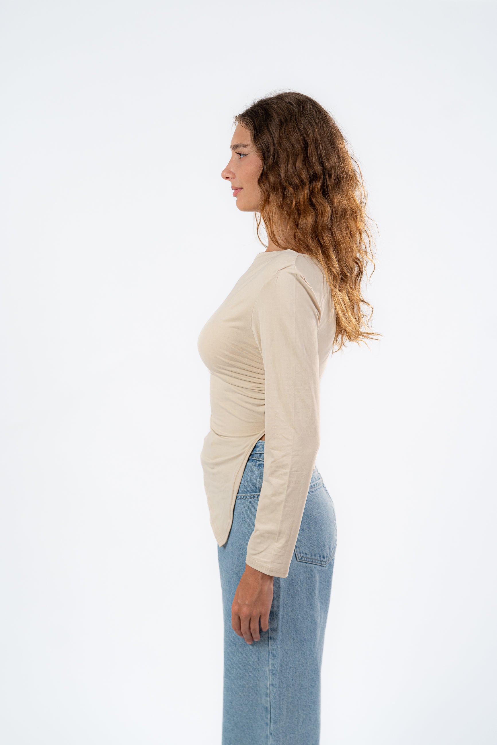 ASYMMETRICAL NECK LONG SLEEVE-TOP