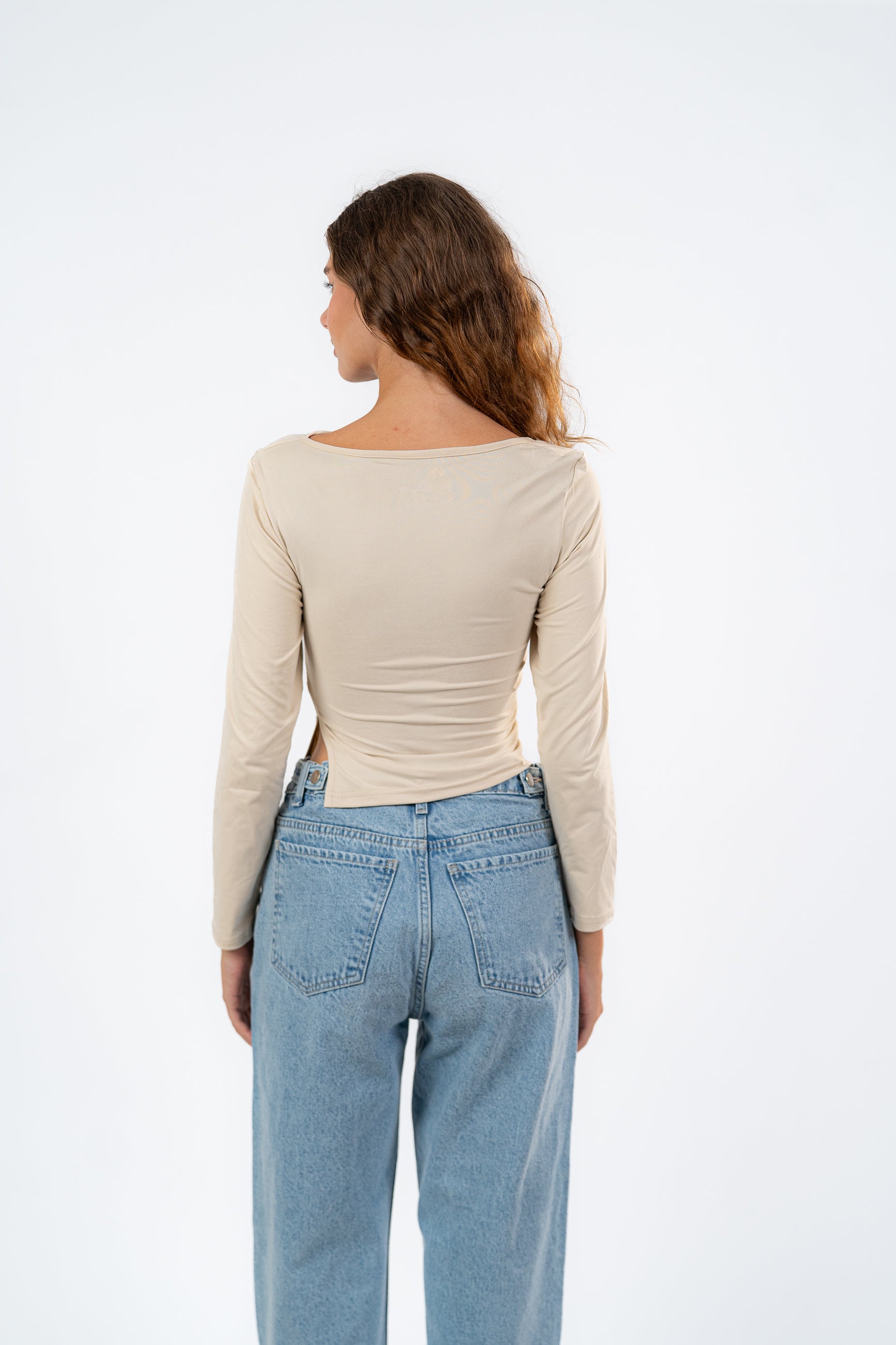 ASYMMETRICAL NECK LONG SLEEVE-TOP