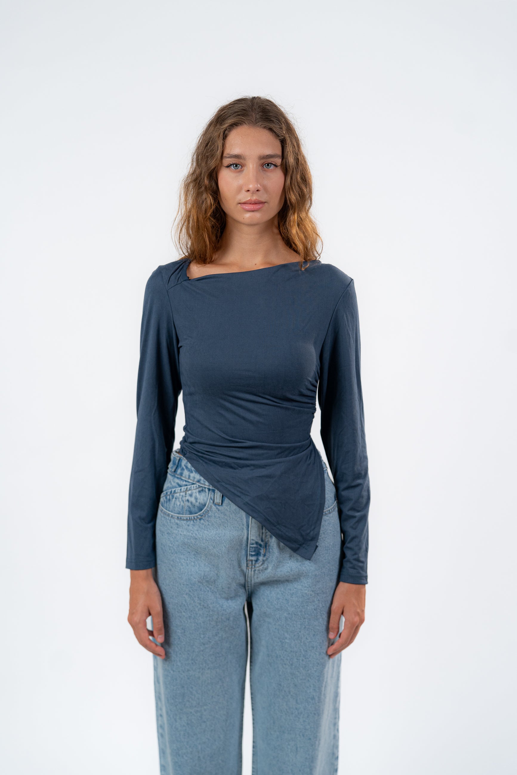 ASYMMETRICAL NECK LONG SLEEVE-TOP