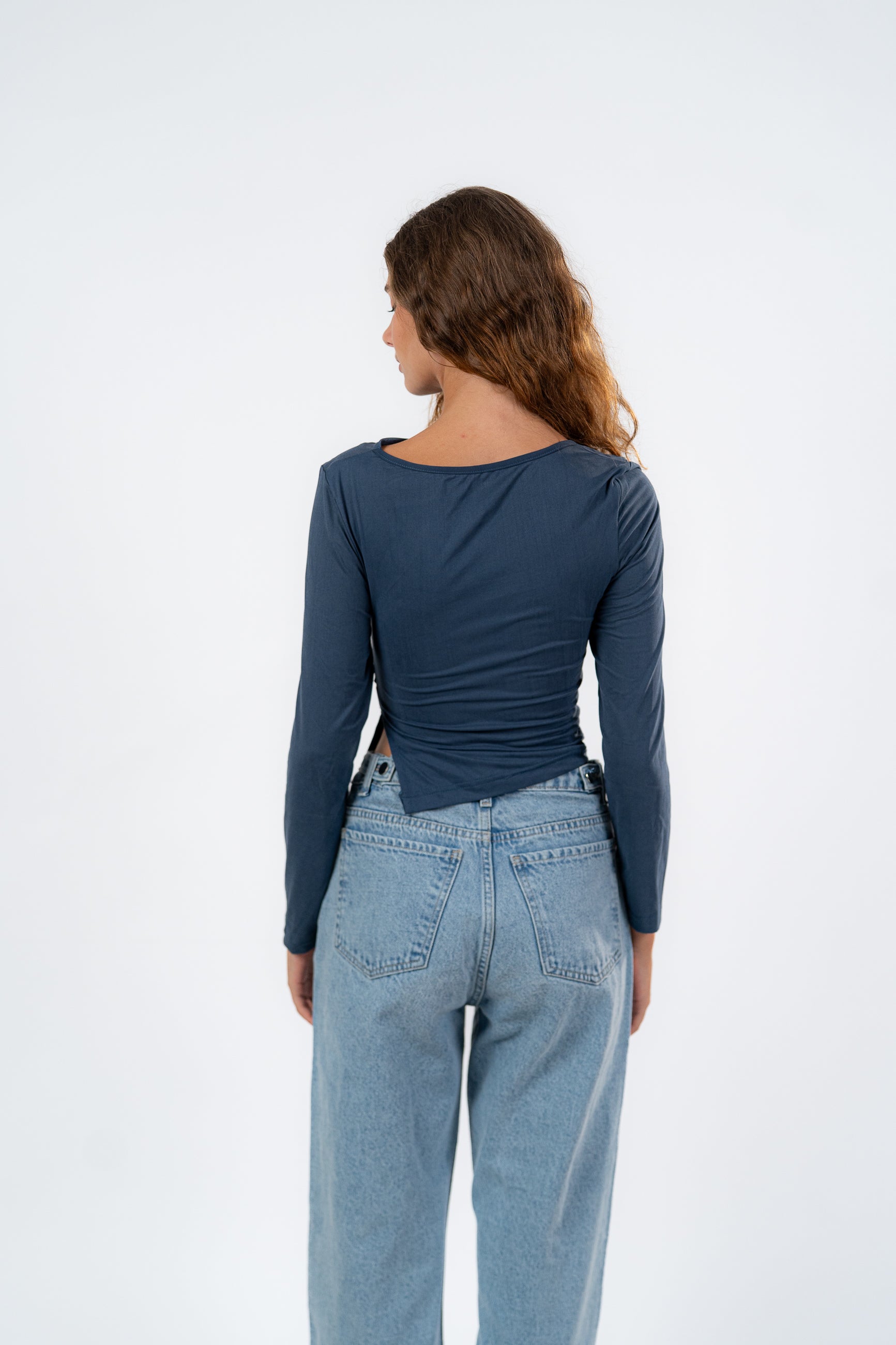 ASYMMETRICAL NECK LONG SLEEVE-TOP