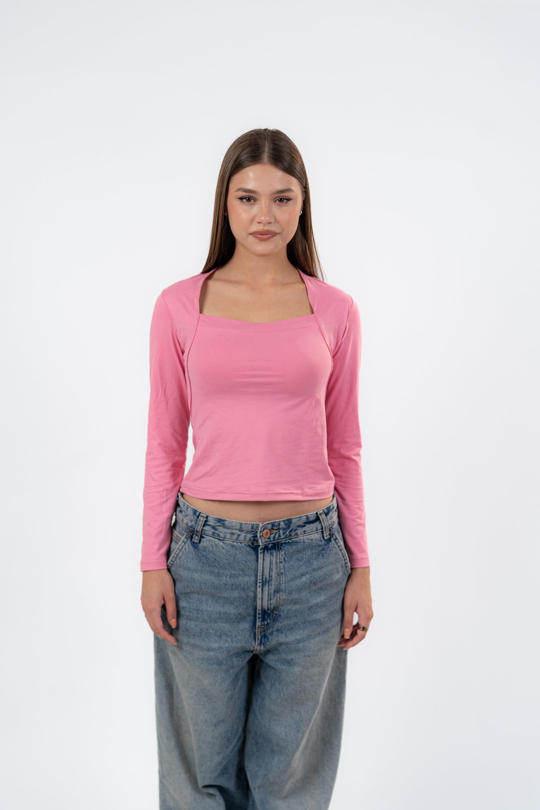 SQUARE NECK LONG SLEEVE-TOP