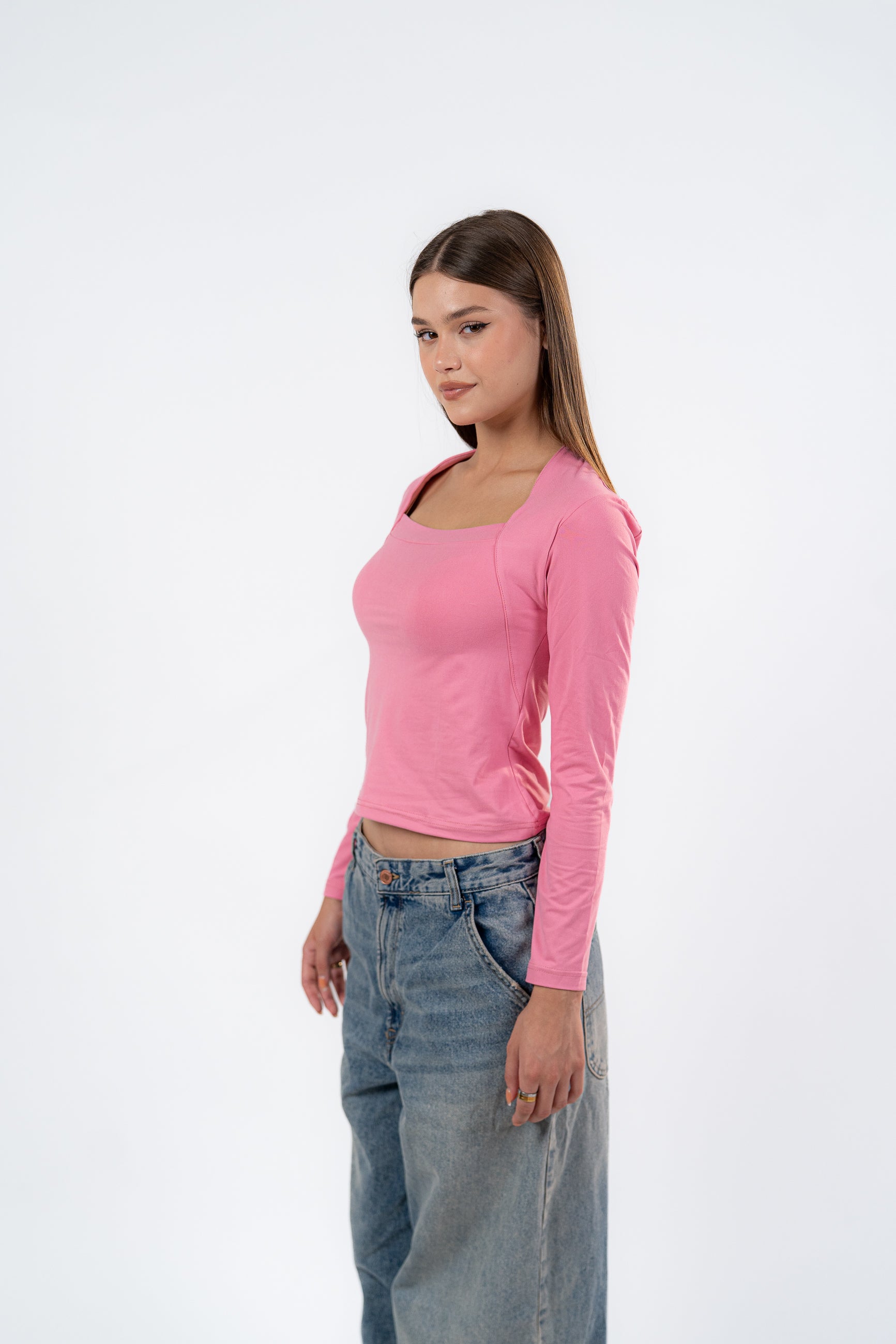 SQUARE NECK LONG SLEEVE-TOP