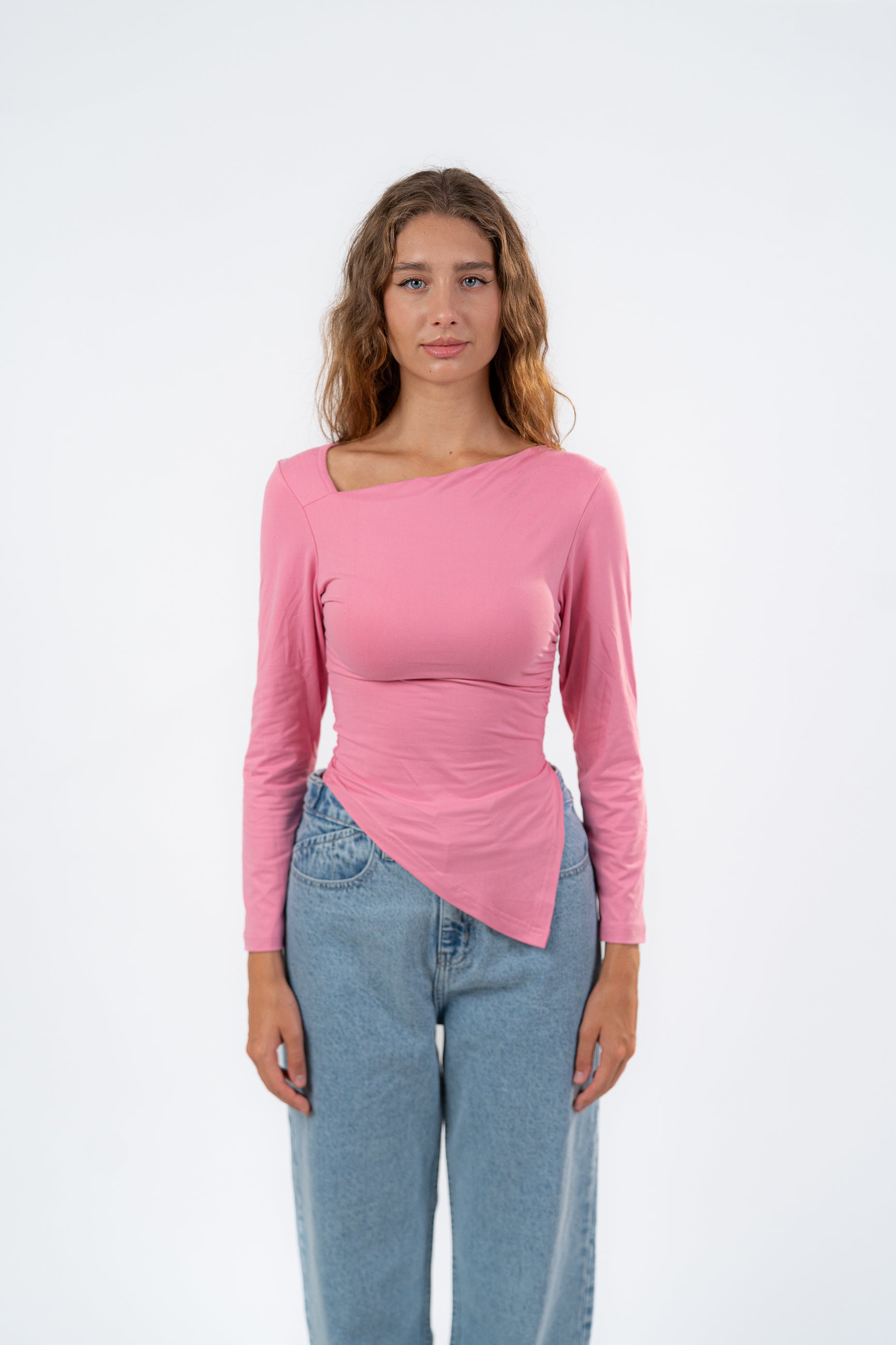 ASYMMETRICAL NECK LONG SLEEVE-TOP
