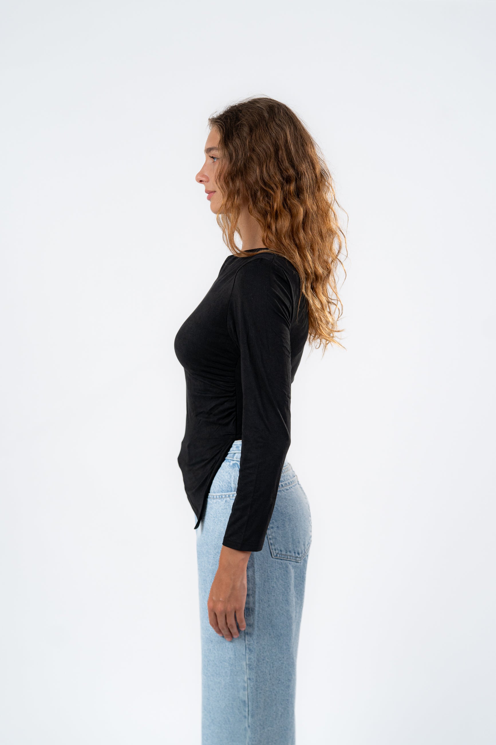 ASYMMETRICAL NECK LONG SLEEVE-TOP
