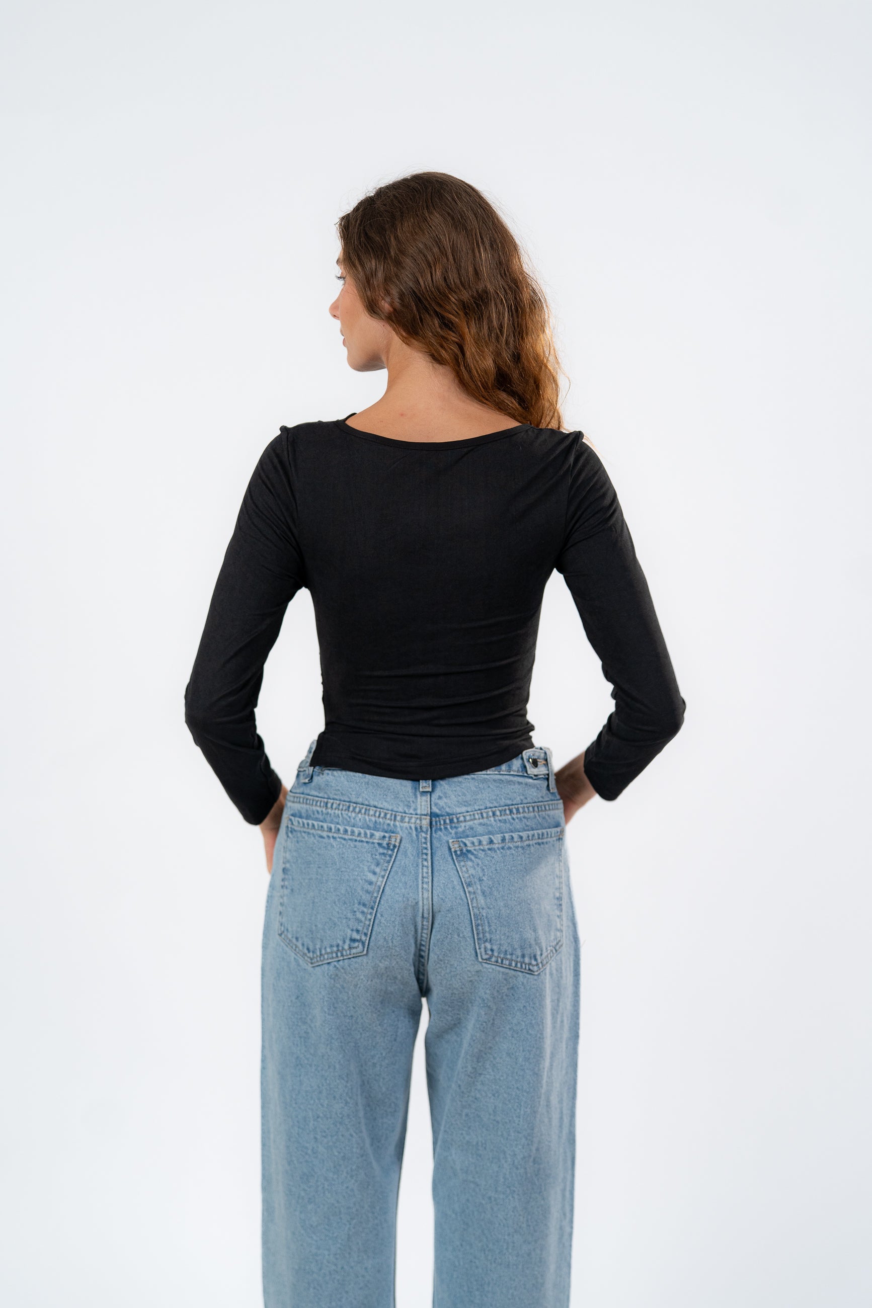 ASYMMETRICAL NECK LONG SLEEVE-TOP