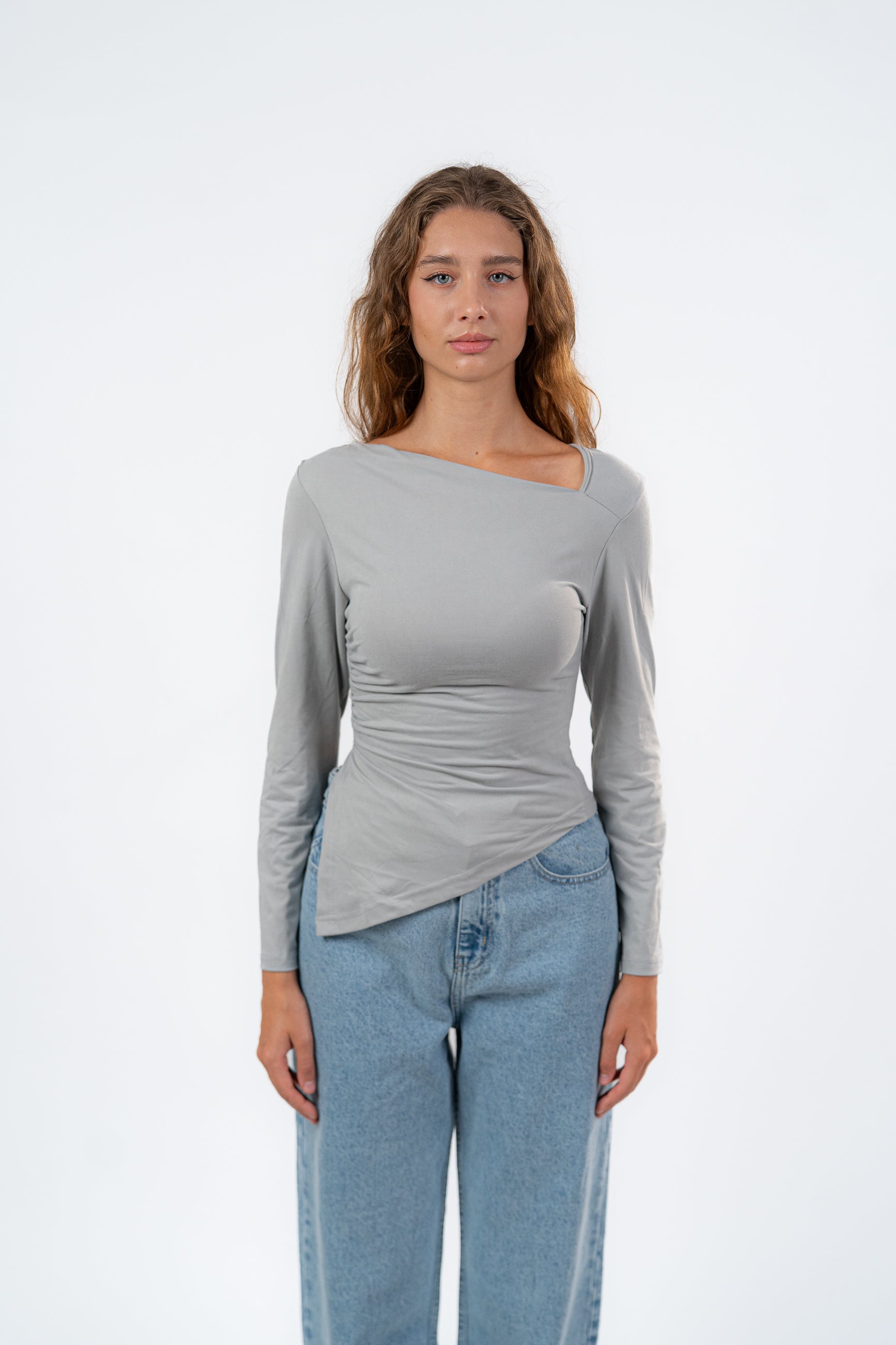 ASYMMETRICAL NECK LONG SLEEVE-TOP