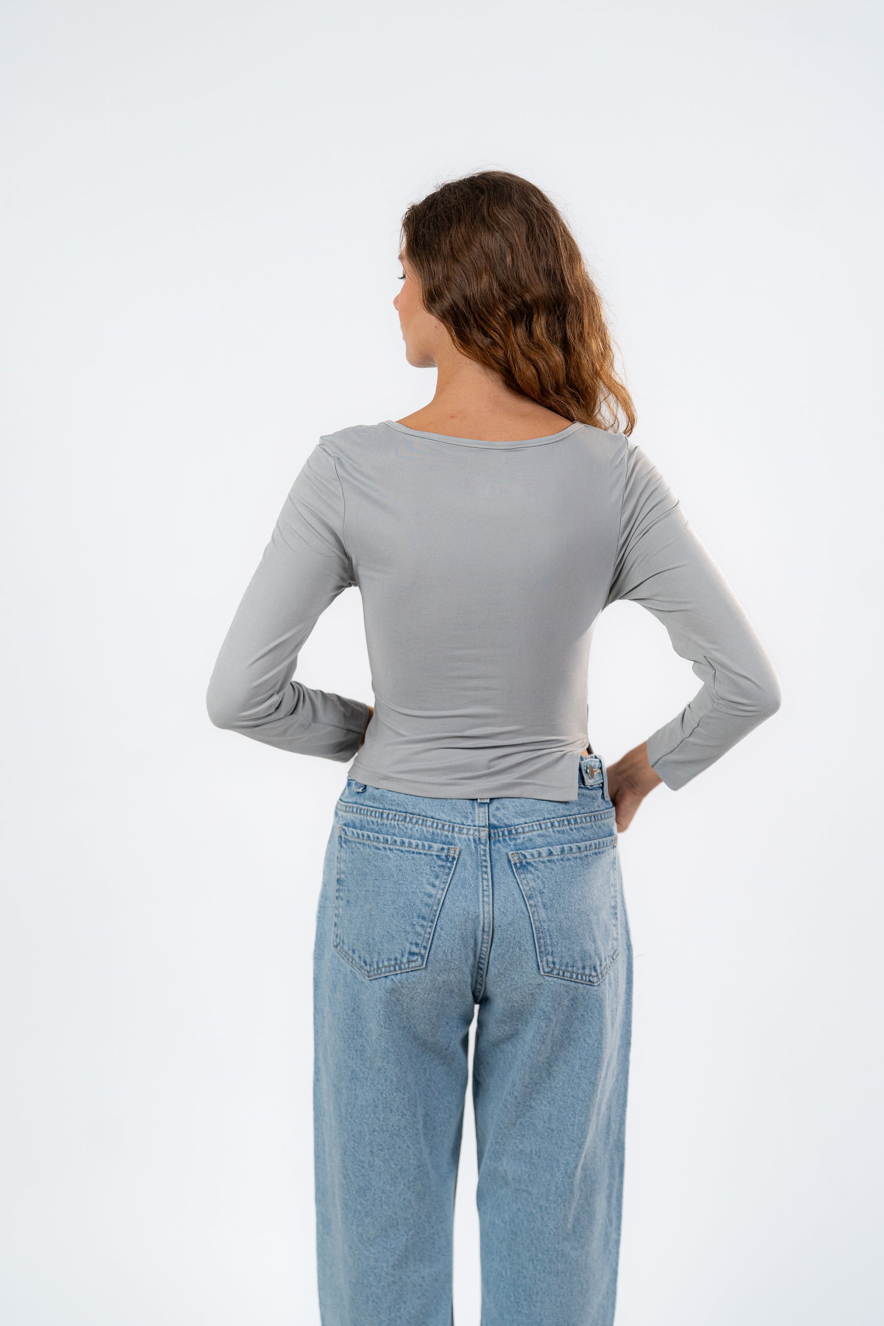 ASYMMETRICAL NECK LONG SLEEVE-TOP