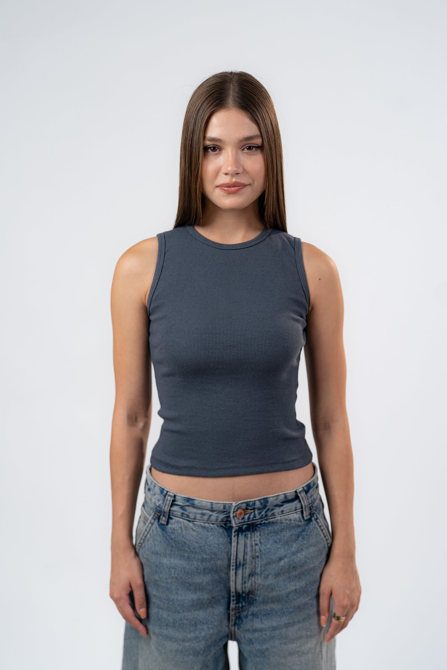 RIBBED CREWNECK TANK-TOP