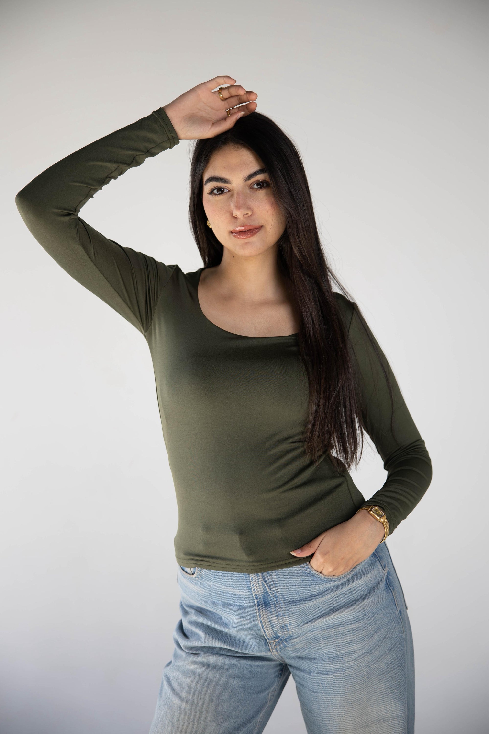 SQUARE NECK LONG SLEEVE-TOP