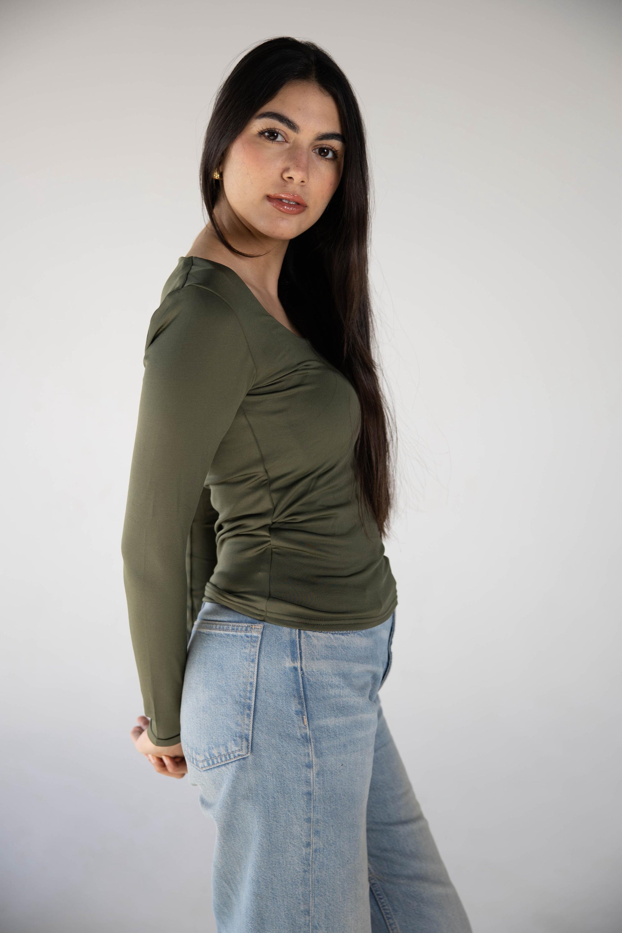 SQUARE NECK LONG SLEEVE-TOP