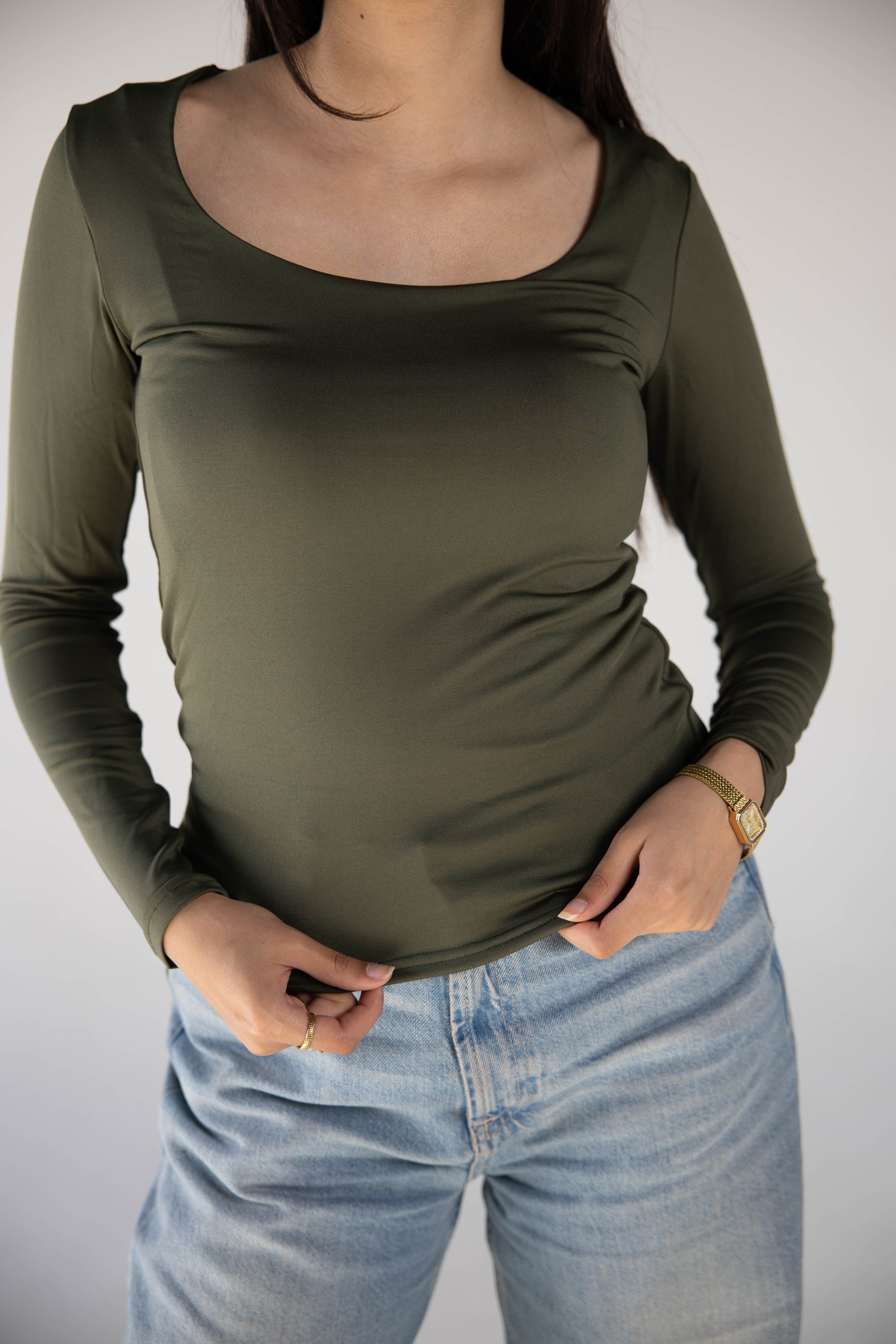 SQUARE NECK LONG SLEEVE-TOP