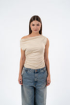 ONE SHOULDER RUSHED ASYMMETRICAL TOP