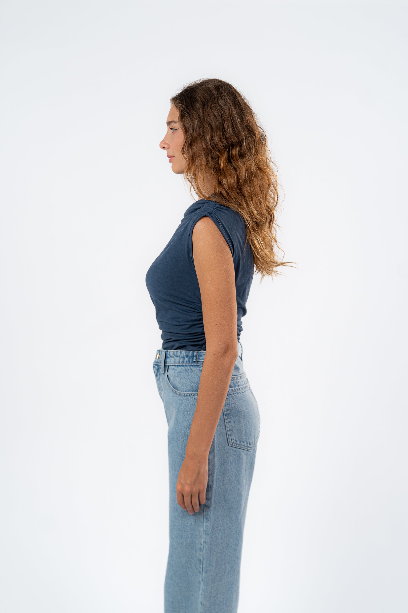 ONE SHOULDER RUSHED ASYMMETRICAL TOP
