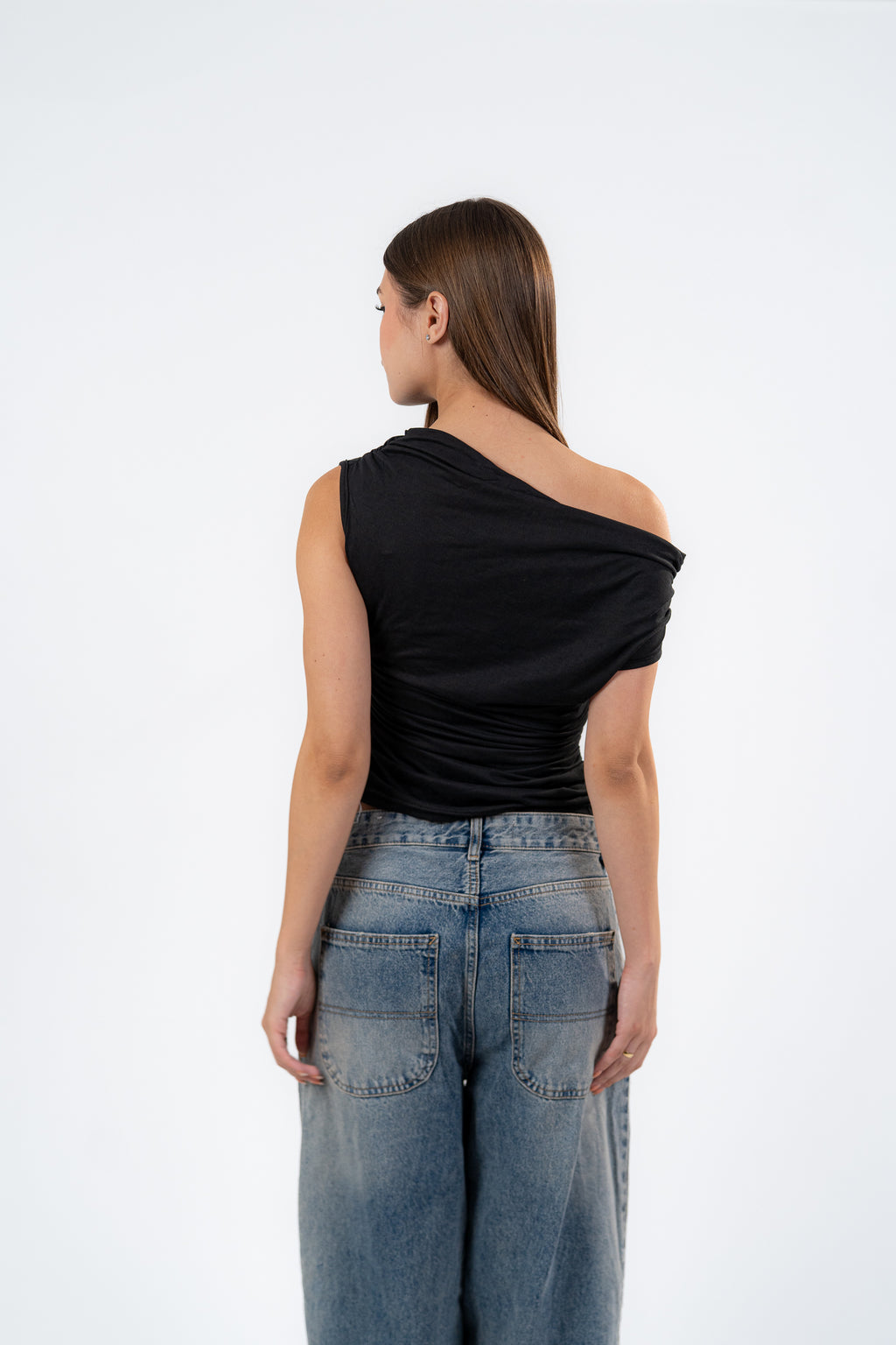 ONE SHOULDER RUSHED ASYMMETRICAL TOP