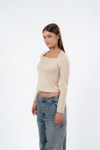SQUARE NECK LONG SLEEVE-TOP