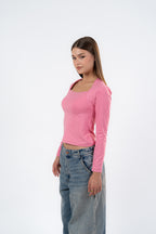 SQUARE NECK LONG SLEEVE-TOP