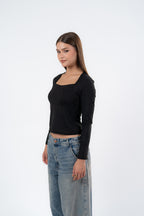 SQUARE NECK LONG SLEEVE-TOP
