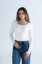 SQUARE NECK LONG SLEEVE-TOP