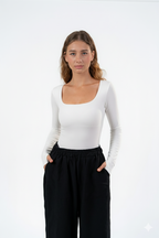 MICROFIBER SQUARE NECK LONG SLEEVE-TOP