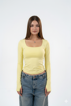 MICROFIBER SQUARE NECK LONG SLEEVE-TOP