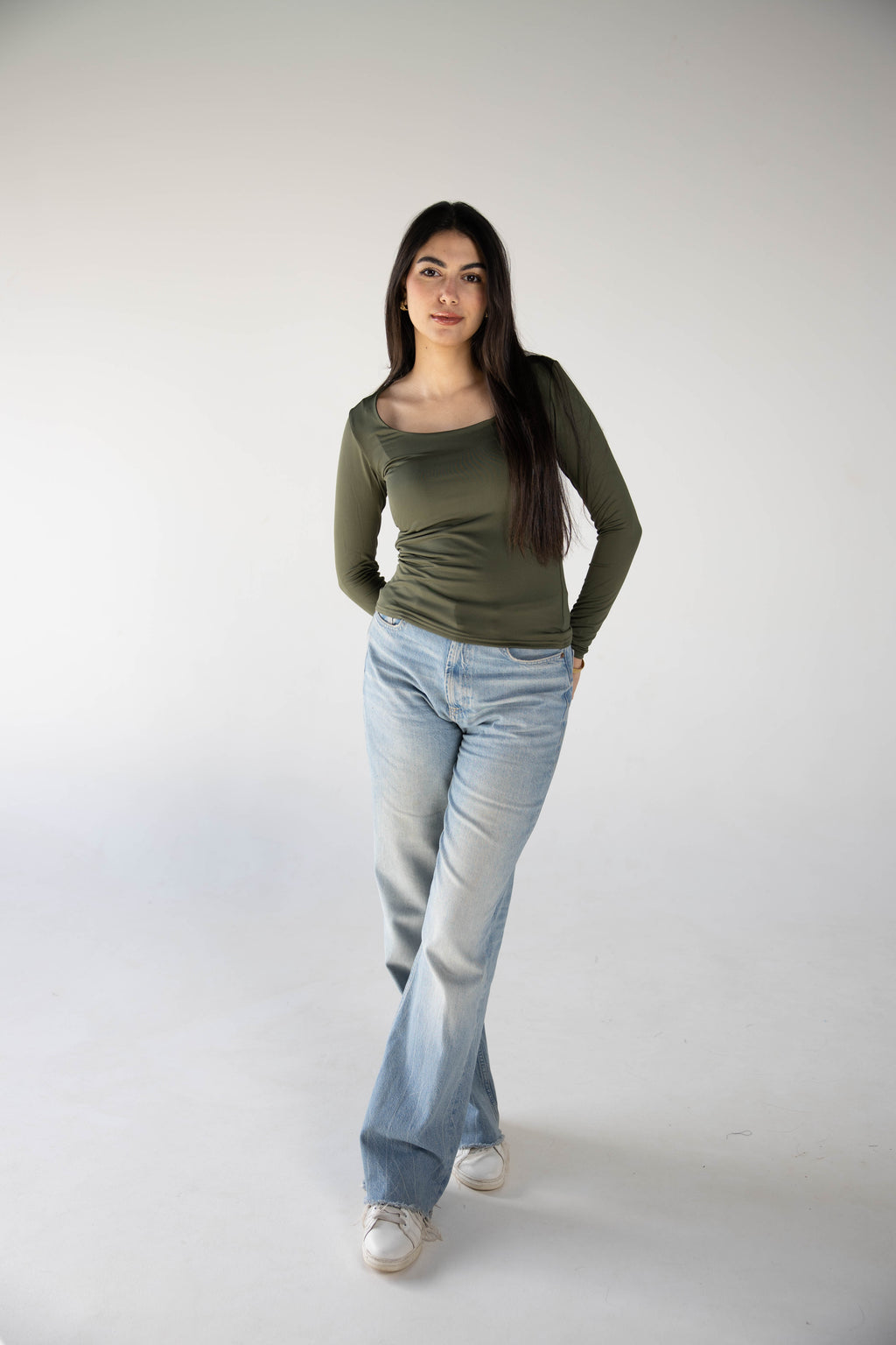 SQUARE NECK LONG SLEEVE-TOP