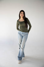 SQUARE NECK LONG SLEEVE-TOP