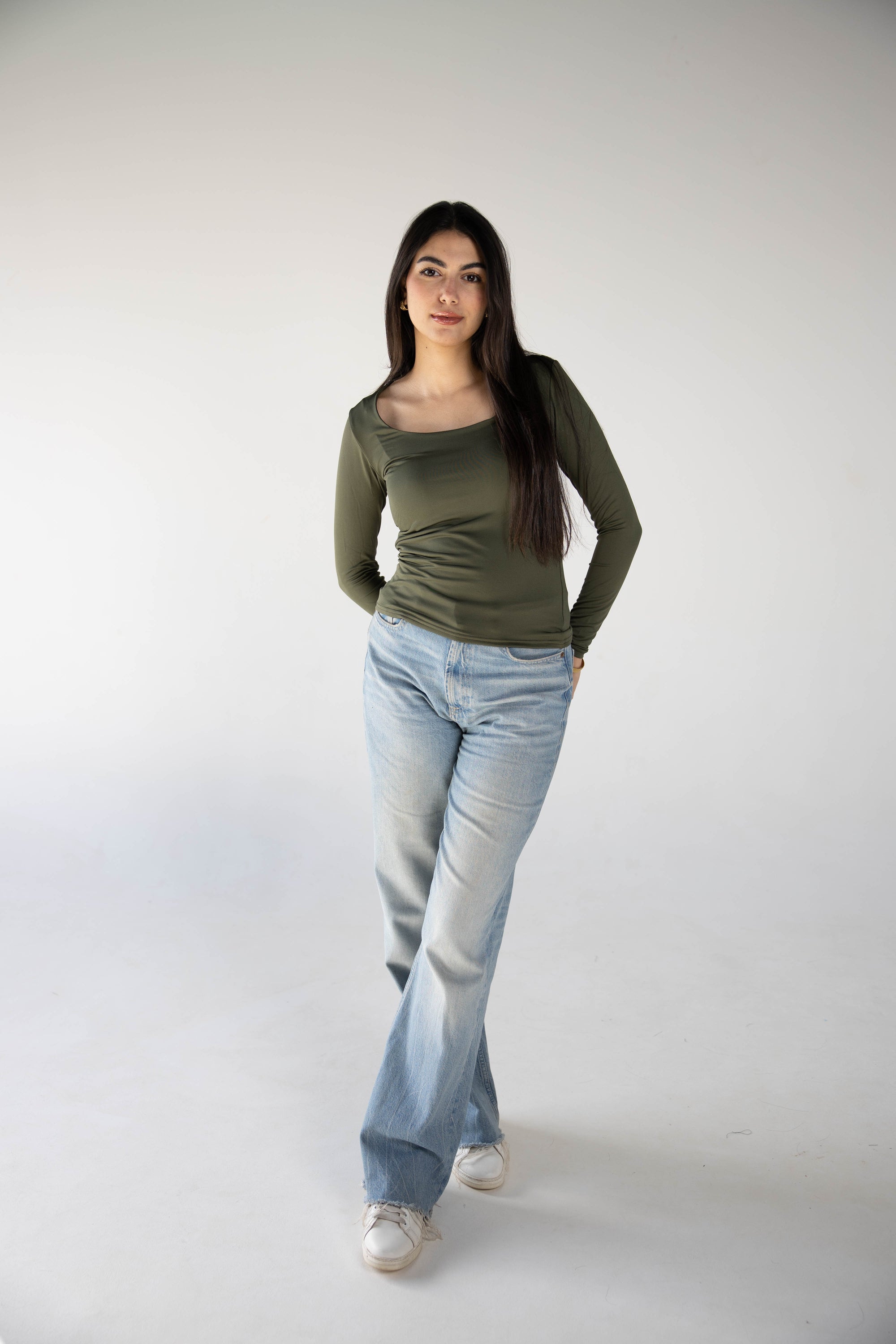 SQUARE NECK LONG SLEEVE-TOP